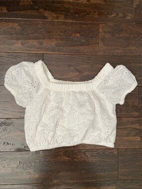 Gap Kids Eyelet Puff Sleeve Crop Top Size L